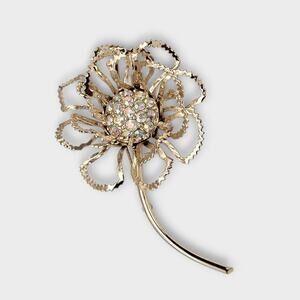 Sarah Coventry Filigree Flower Brooch Aurora Borealis Rhinestones Vintage Pin